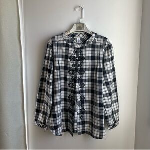 Oscar de la Renta Black White Plaid Embroidered Button up Shirt size M